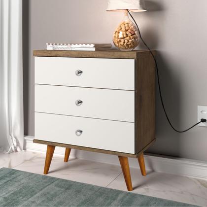 Imagem de Mesa de Cabeceira 03 Gavetas Status J&A Móveis  Jequitibá/OFF White