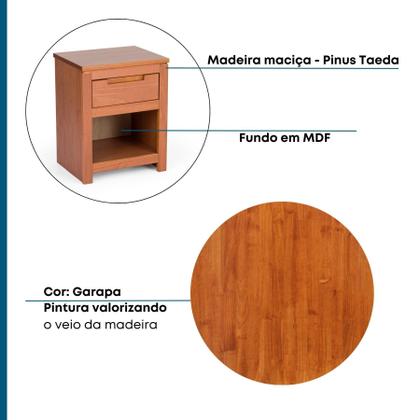 Imagem de Mesa de Cabeceira 1 Gaveta 1 Nicho Madeira Maciça Madma