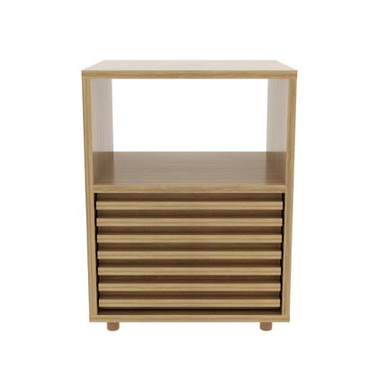 Imagem de Mesa de Cabeceira 1 Gaveta c/ Ripado Amêndoa