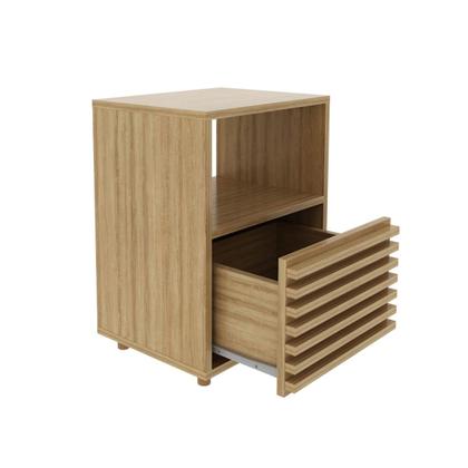 Imagem de Mesa de Cabeceira 1 Gaveta c/ Ripado Amêndoa