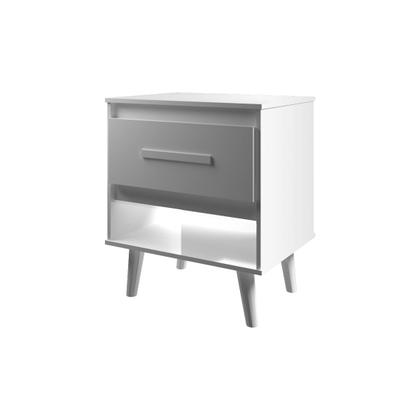 Imagem de Mesa de Cabeceira 1 Gaveta com Nicho e Pés Retro Estilo Moderno para Quarto Branco Mobília Decor