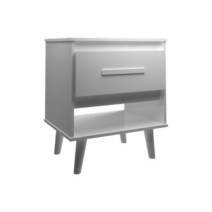 Imagem de Mesa de Cabeceira 1 Gaveta com Nicho e Pés Retro Estilo Moderno para Quarto Branco Mobília Decor