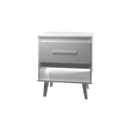 Imagem de Mesa de Cabeceira 1 Gaveta com Nicho e Pés Retro Estilo Moderno para Quarto Branco Mobília Decor