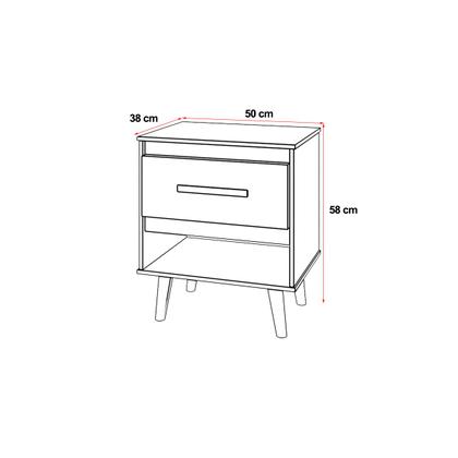 Imagem de Mesa de Cabeceira 1 Gaveta com Nicho e Pés Retro Estilo Moderno para Quarto Branco Mobília Decor