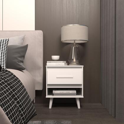 Imagem de Mesa de Cabeceira 1 Gaveta com Nicho e Pés Retro Estilo Moderno para Quarto Branco Mobília Decor