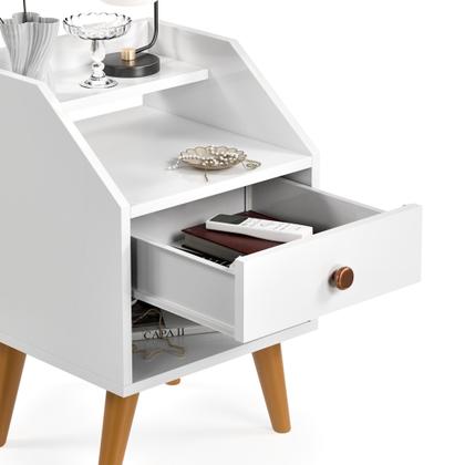 Imagem de Mesa De Cabeceira 1 Gaveta Nicho Prateleiras Mini Cômoda Criado Dakota