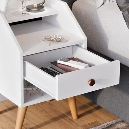 Imagem de Mesa De Cabeceira 1 Gaveta Nicho Prateleiras Mini Cômoda Criado Dakota