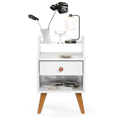 Imagem de Mesa De Cabeceira 1 Gaveta Nicho Prateleiras Mini Cômoda Criado Dakota