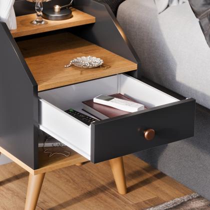 Imagem de Mesa De Cabeceira 1 Gaveta Nicho Prateleiras Mini Cômoda Criado Dakota