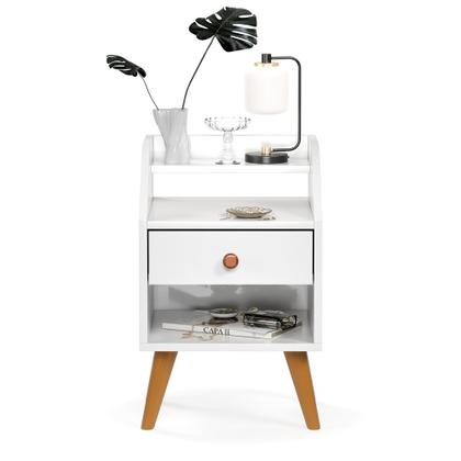 Imagem de Mesa De Cabeceira 1 Gaveta Nicho Prateleiras Mini Cômoda Criado Dakota