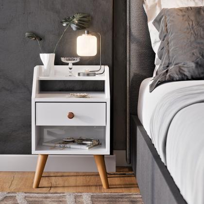 Imagem de Mesa De Cabeceira 1 Gaveta Nicho Prateleiras Mini Cômoda Criado Dakota