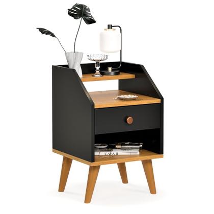 Imagem de Mesa De Cabeceira 1 Gaveta Nicho Prateleiras Mini Cômoda Criado Dakota