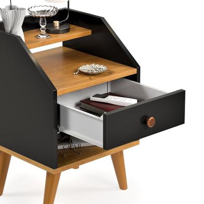 Imagem de Mesa De Cabeceira 1 Gaveta Nicho Prateleiras Mini Cômoda Criado Dakota