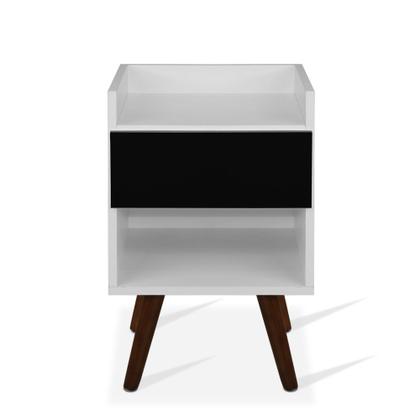 Imagem de Mesa de Cabeceira 1 gaveta pé palito Nice Inspire House Branco com Preto