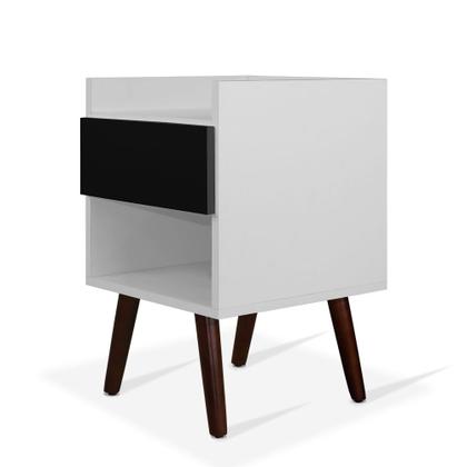 Imagem de Mesa de Cabeceira 1 gaveta pé palito Nice Inspire House Branco com Preto