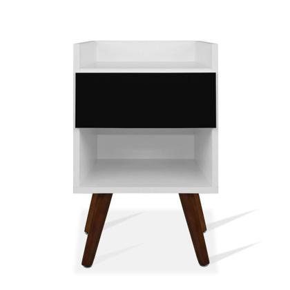 Imagem de Mesa de Cabeceira 1 gaveta pé palito Nice Inspire House Branco com Preto