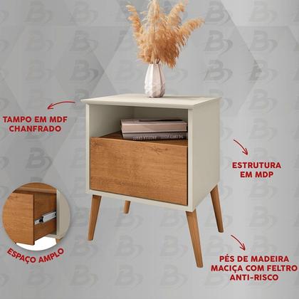 Imagem de Mesa de Cabeceira 1 Gaveta Pés de Madeira Maciça Cancun Móveis Bechara