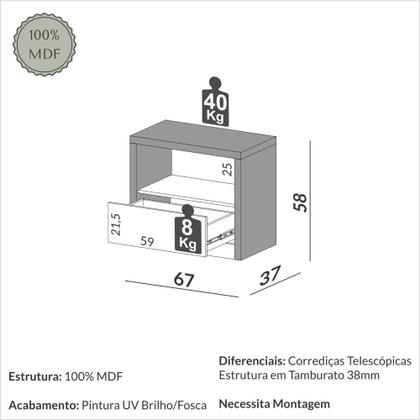 Imagem de Mesa de cabeceira 100% MDF com 01 Gaveta TW140 Dalla Costa