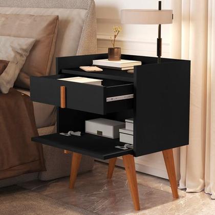 Imagem de Mesa de Cabeceira 1188 Com Porta e Gaveta Pés Palito Preto - MJM Casa dos Moveis