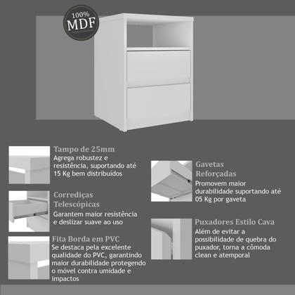 Imagem de Mesa de Cabeceira 2 Gavetas 1 Nicho 100% MDF Gales
