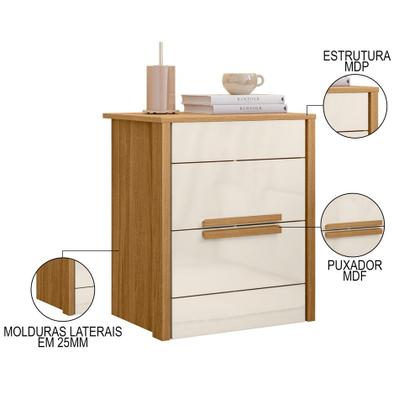 Imagem de Mesa de Cabeceira 2 Gavetas 51cm Lara M07 Freijó/Off White - Mpozenato