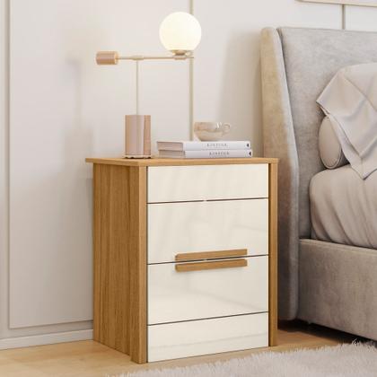 Imagem de Mesa de Cabeceira 2 Gavetas 51cm Lara M07 Freijó/Off White - Mpozenato