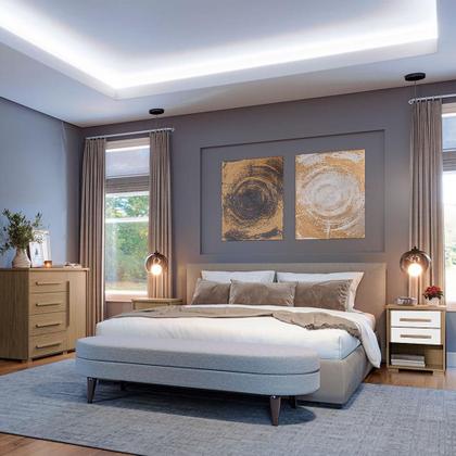 Imagem de Mesa de Cabeceira 2 Gavetas Angra Rimo Carvalho/Branco