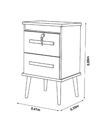 Imagem de Mesa de Cabeceira 2 Gavetas Branco / Canelato c/ Chave - Trinobel