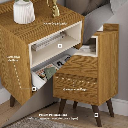 Imagem de Mesa De Cabeceira 2 Gavetas Criado Para Quarto Decoração Com Prateleira Nicho Madero Duda Cores