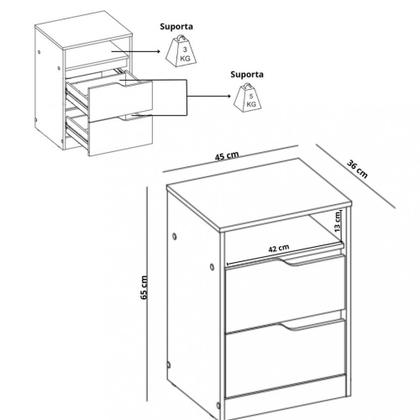 Imagem de Mesa de Cabeceira 2 Gavetas Flex Sole Albatroz