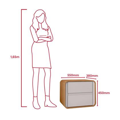 Imagem de Mesa de Cabeceira 2 Gavetas Loop Amendoa Clean/Off White - Lopas