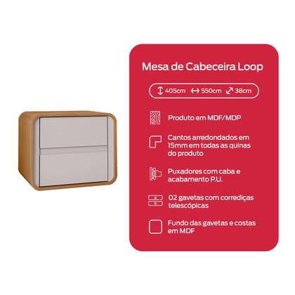 Imagem de Mesa de Cabeceira 2 Gavetas Loop Amendoa Clean/Off White - Lopas