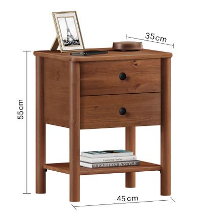 Imagem de Mesa de Cabeceira 2 gavetas Madeira Apoana Castanho Corrediças Telescópicas
