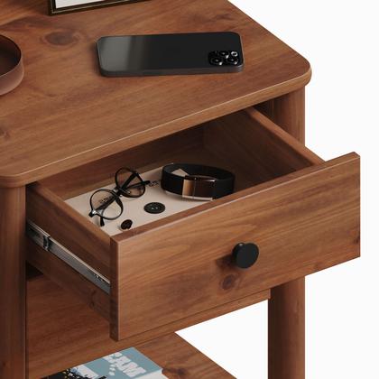 Imagem de Mesa de Cabeceira 2 gavetas Madeira Apoana Castanho Corrediças Telescópicas