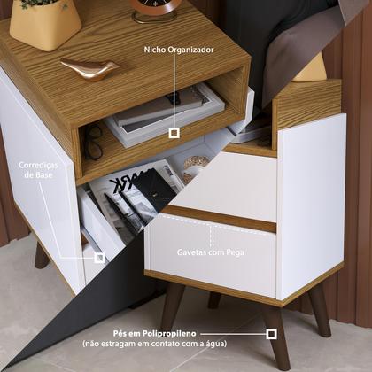 Imagem de Mesa de Cabeceira 2 Gavetas Moderna Minimalista Verona Com Nicho