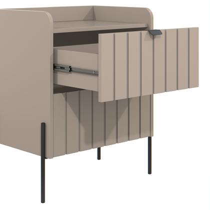 Imagem de mesa de cabeceira 2 gavetas para quarto cor conect moderna moriah 45cm puxador em aço