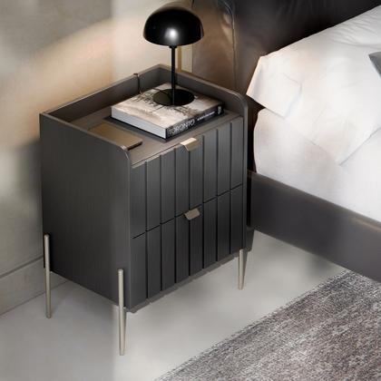 Imagem de mesa de cabeceira 2 gavetas para quarto cor grafite moderna mdf moriah 45cm cama casal