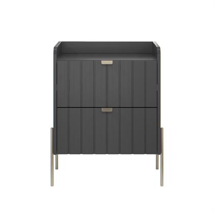 Imagem de mesa de cabeceira 2 gavetas para quarto cor grafite moderna mdf moriah 45cm cama casal
