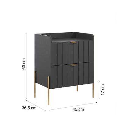 Imagem de mesa de cabeceira 2 gavetas para quarto cor grafite moderna mdf moriah 45cm cama casal