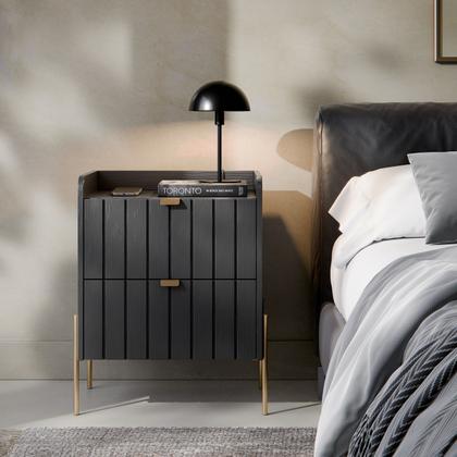 Imagem de mesa de cabeceira 2 gavetas para quarto cor grafite moderna mdf moriah 45cm cama casal