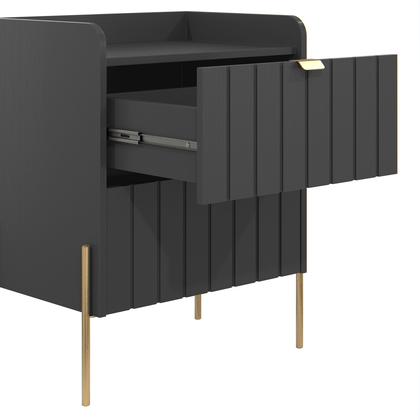 Imagem de mesa de cabeceira 2 gavetas para quarto cor grafite moderna mdf moriah 45cm cama casal