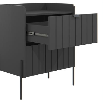 Imagem de mesa de cabeceira 2 gavetas para quarto cor grafite moderna mdf moriah 45cm cama casal