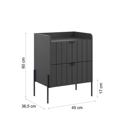Imagem de mesa de cabeceira 2 gavetas para quarto cor grafite moderna mdf moriah 45cm cama casal