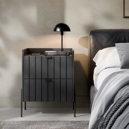 Imagem de mesa de cabeceira 2 gavetas para quarto cor grafite moderna mdf moriah 45cm cama casal