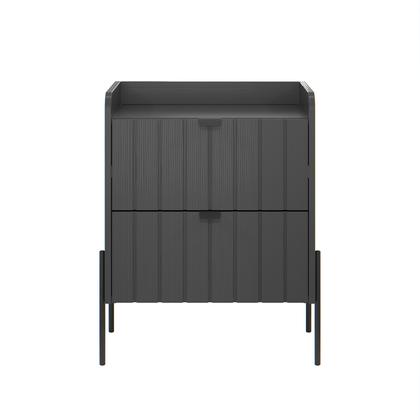 Imagem de mesa de cabeceira 2 gavetas para quarto cor grafite moderna mdf moriah 45cm cama casal