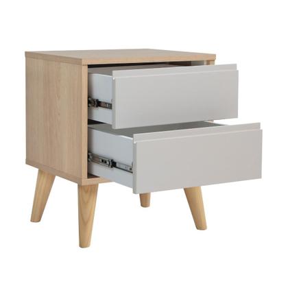 Imagem de Mesa de Cabeceira  2 Gavetas para Quarto Retrô Cor Carvalho e Areia
