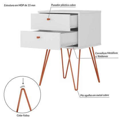Imagem de Mesa de Cabeceira 2 Gavetas Retro Bled