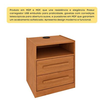 Imagem de Mesa de Cabeceira 2 Gavetas Ripado com Carregador USB Espresso Móveis