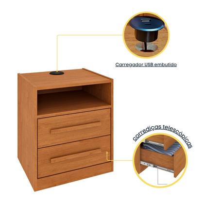 Imagem de Mesa de Cabeceira 2 Gavetas Ripado com Carregador USB Espresso Móveis