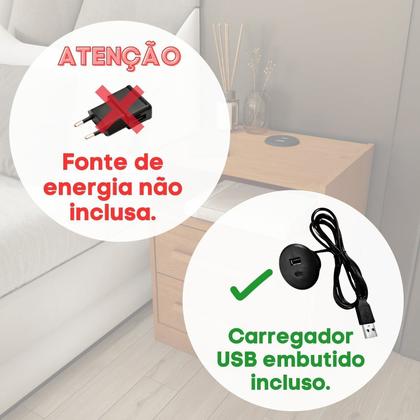 Imagem de Mesa de Cabeceira 2 Gavetas Ripado com Carregador USB Espresso Móveis